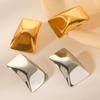18K Gold European & American Style Titanium Steel Rectangular Stud Earrings - Smooth, Fashionable & Versatile.