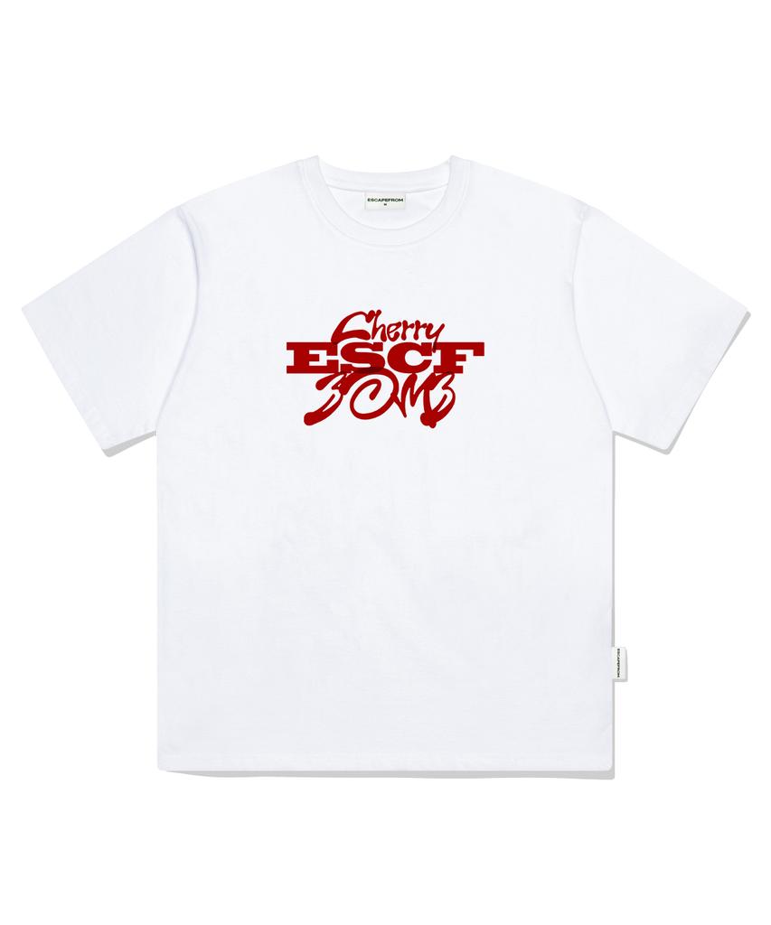 ESCAPEFROM Red Cherry Bomb Print Oversized Short Sleeve T-Shirt White