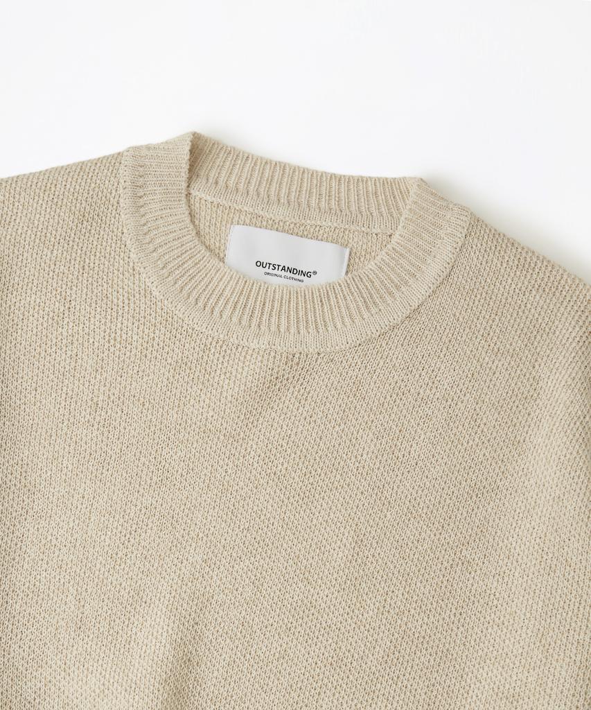 OUTSTANDING Linen Fisherman Crew Neck Knit_Ecru