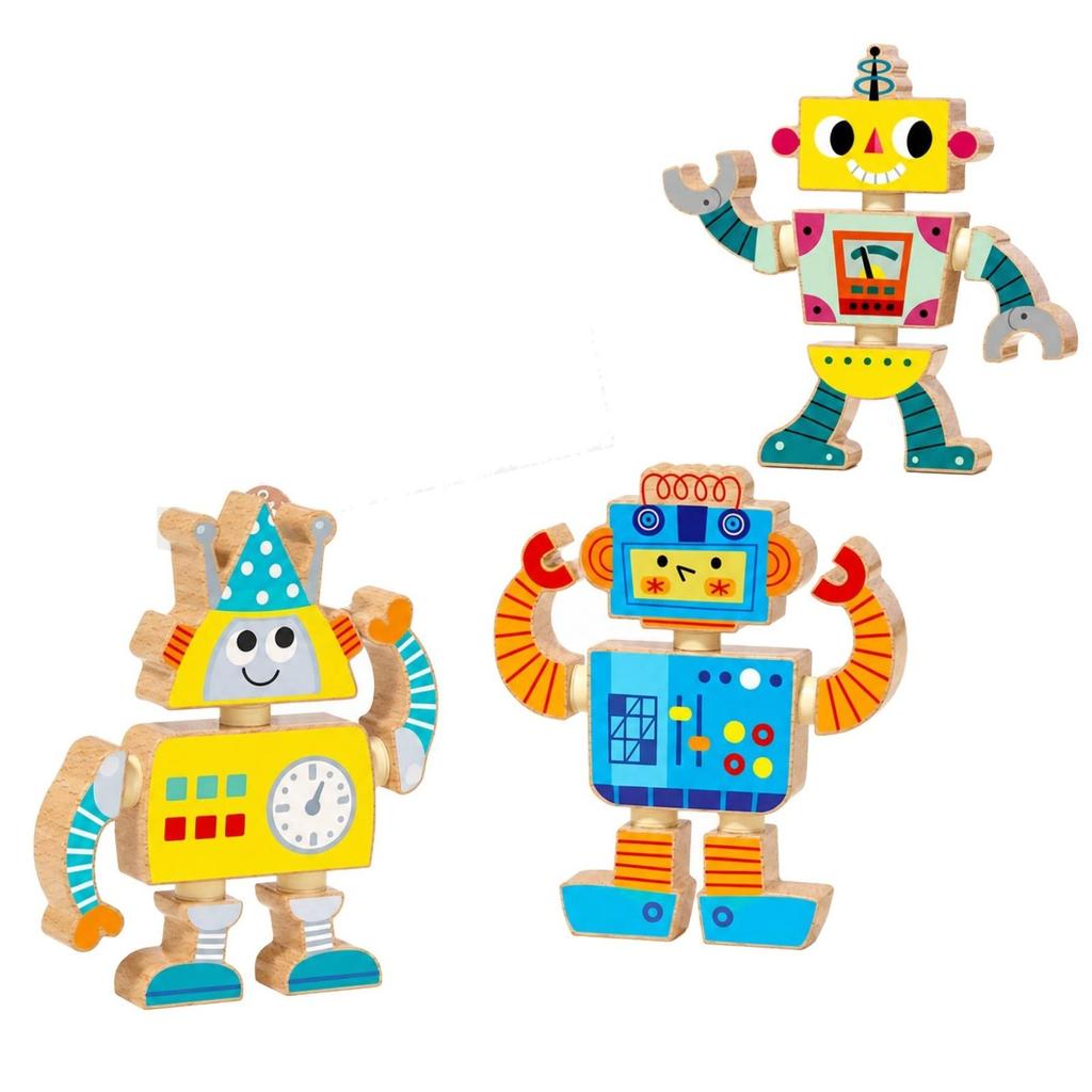 3 Pieces 3D Robot Construction Toy Articulated Wooden Building Kit