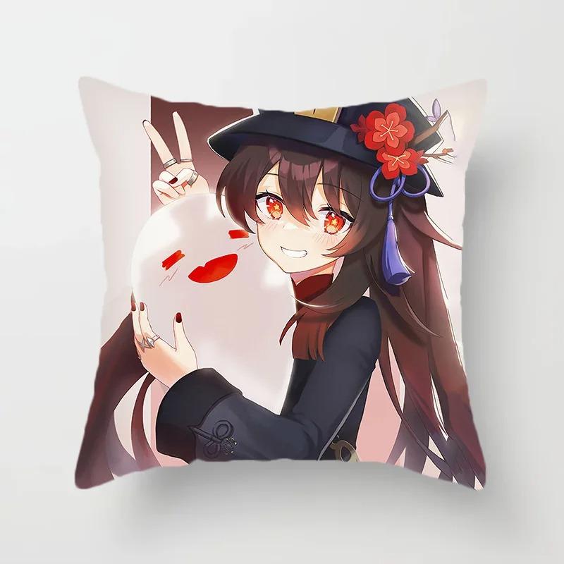 Genshin Impact Anime Kawaii Girl Print Pillowcase Living Room Sofa Bedroom Cushion Cover Cosplay Anime Pillowcase Gift