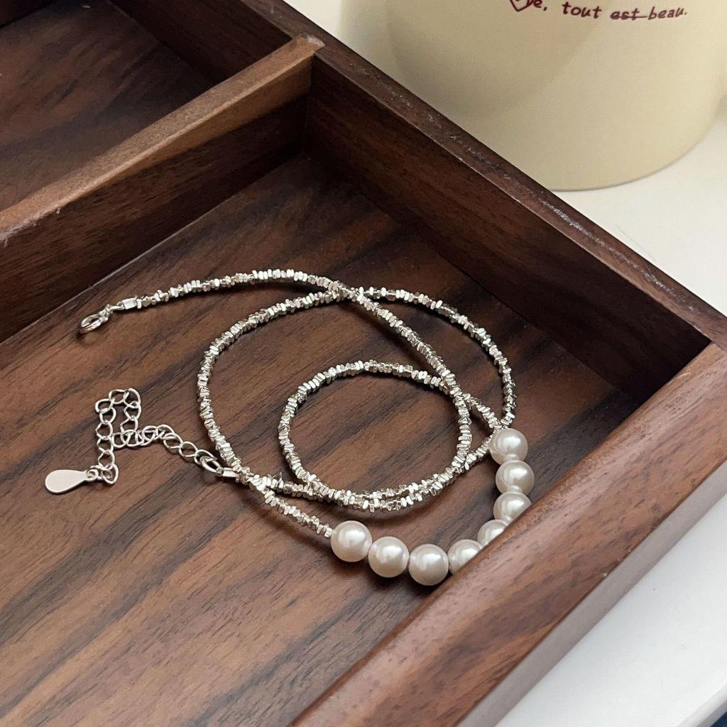 Yinruitai S925 Sterling Silver Slocum Pearl Spliced Necklace - High-End Versatile Clavicle Chain for Women