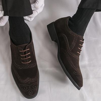 Britain Fashion Pointed Brown Black Suede Leather Lace Up Oxford Brogues Shoes For Men Homecoming Formal Wedding Dress Footwear