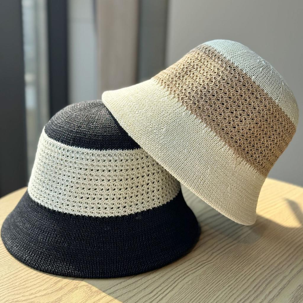 Spring and Summer New Korean-style Hollow-out Knitted Fisherman Hat for Women, Versatile for Outings, Color-blocking, Sun Protection, Makes the Face