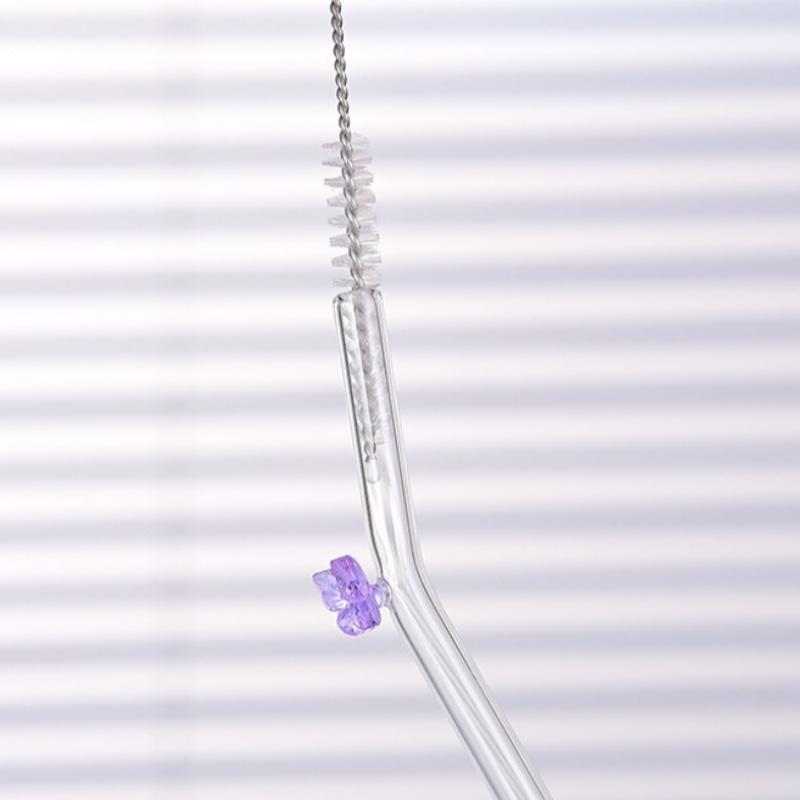 8pcs/pack Butterfly Glass Straws Household Colorful Heat Resistant Bent Straws Gift Set with Cleaning Brushes