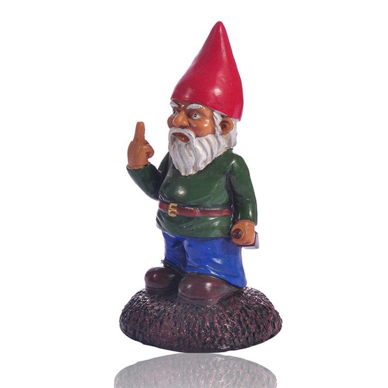 1pc Garden Decoration Outdoor Cartoon Gnome Vertical Middle Finger Resin Crafts Statues Decorations Gifts Yard Garden Ornaments