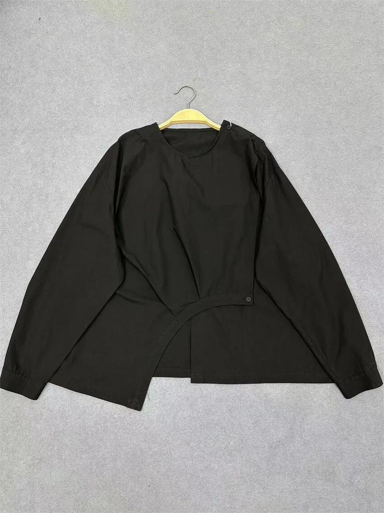 Johnature Unregelmäßiges Spleißdesign Rundhalsshirt Damen Langarm Frühling Japanischer Stil Reine Baumwolle Tops