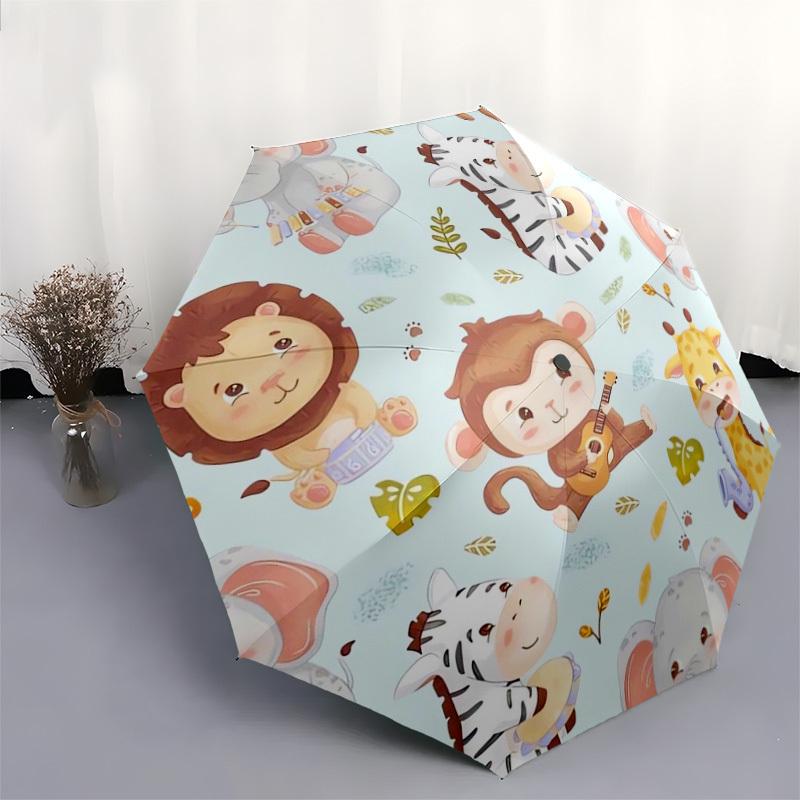 1pc Safari Animals Playing Instruments Umbrella with Plastic Handle,Suitable for All Seasons Home Travel Outdoor UmbrellaDD059
