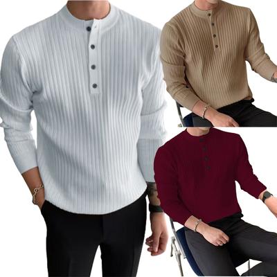 Men's Half High Necked Button Up Autumn Winter Sweater Casual Pullover Long Sleeved Tops Yasheng