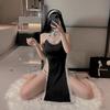 Sexy Lingerie Sexy Cosplay Nun Uniform Play No-take-off Hollow High Split Nightdress Suit