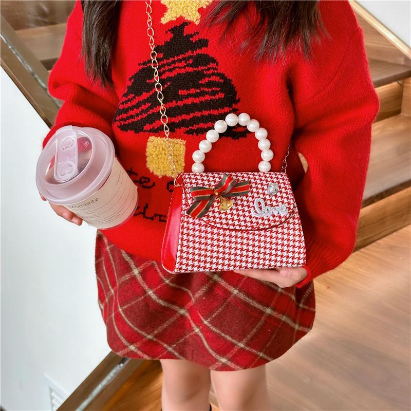 Adorable Red Pearl Handheld Princess Purse For Little Girls With Charming Cartoon Design