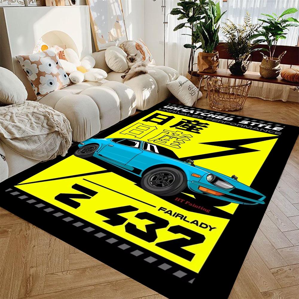 Vintage J-JDM Sports Car Art Carpet Living Room Sofa Decor Rugs Man's Cave Bedroom Rug Game Room Chair Floor Mat Hallway Rug