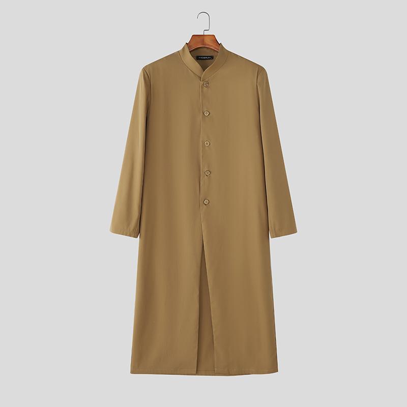 

INCERUN Мужской Осенний Длинный Рукав Пуговицы Высокие Разрезы Длинные Пальто Ветровка 5XL верблюд