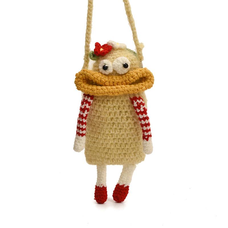 Funny Cute Big Mouth Woven Crossbody Bag With Top Open Design And Cellphone Pocket For Daily Use
