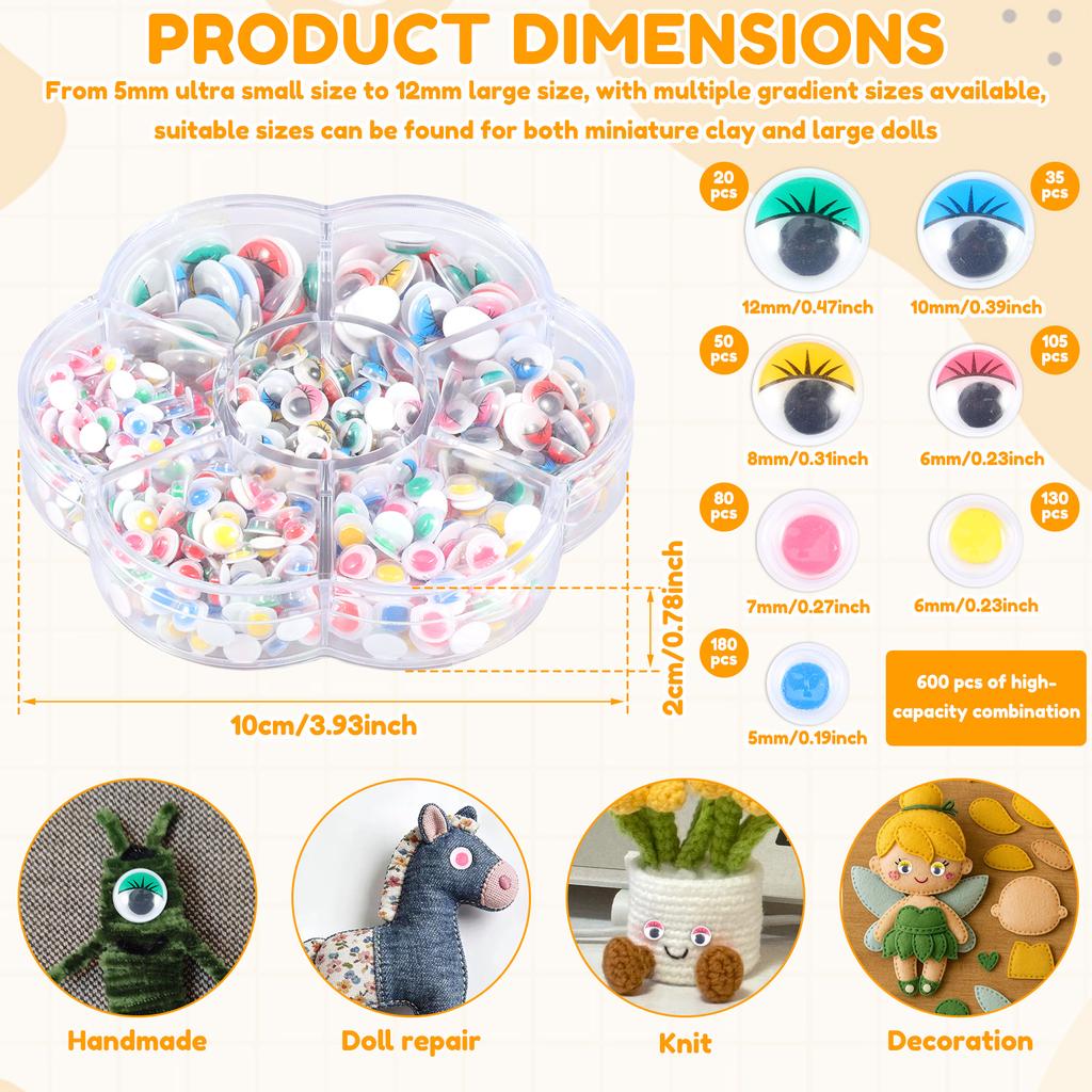 700/600Pcs Plastic Self-adhesive Wiggle Eyes for DIY Scrapbooking Decor Crafts Projects DIY Dolls Accessories Eyes Handmade Toys