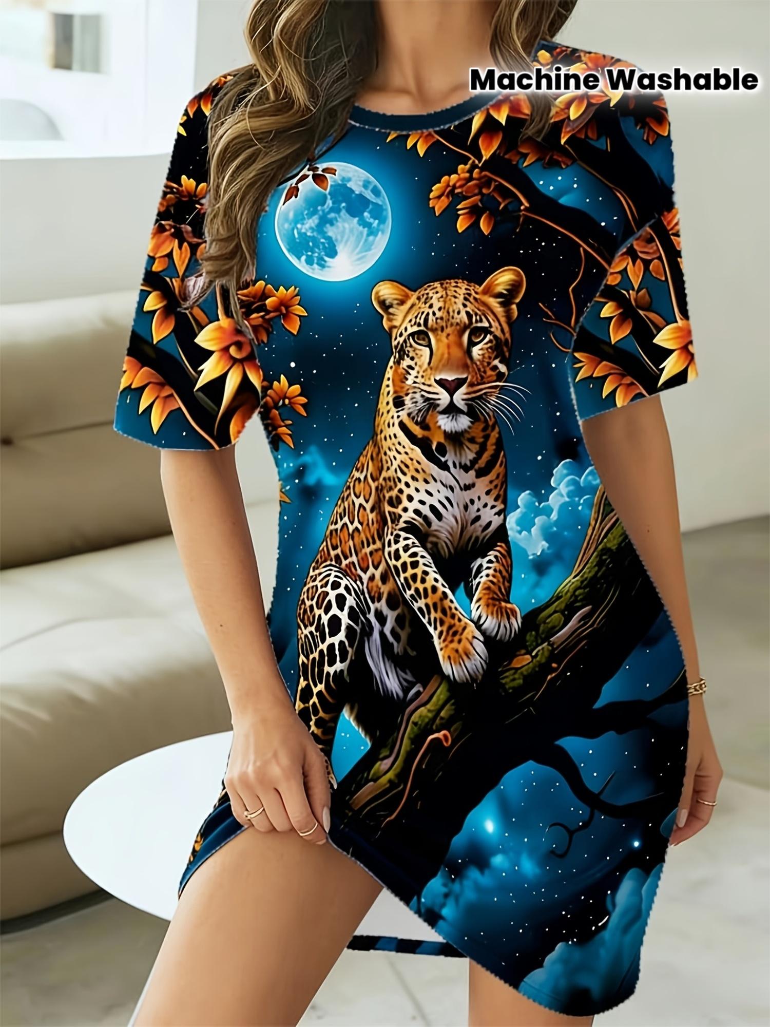 

Women s Leopard Print Dress - Short Sleeve Nightdress with Round Neck. Short. Machine Washable Sleepwear Suitable for - ; Care - Female Sleepwear 4XL дубильна кора
