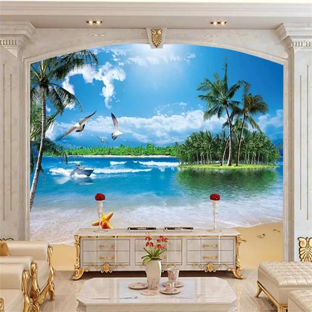 Wallpaper 3d Mural Seaside Coco Sea Neptune Seagull Beach Landscape Mural Wall Papers Home Decor 3d Wallpaper