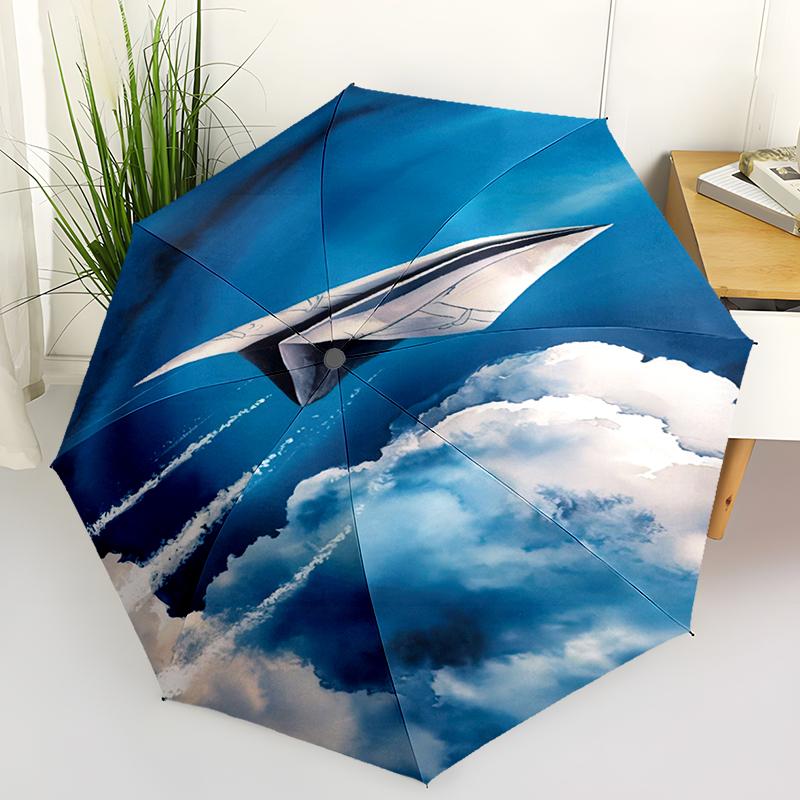 

1pc Airplane Theme pattern Umbrella Portable Folding Umbrella Iron Frame Hole Bone Structure Outdoor Home Umbrella разноцветный