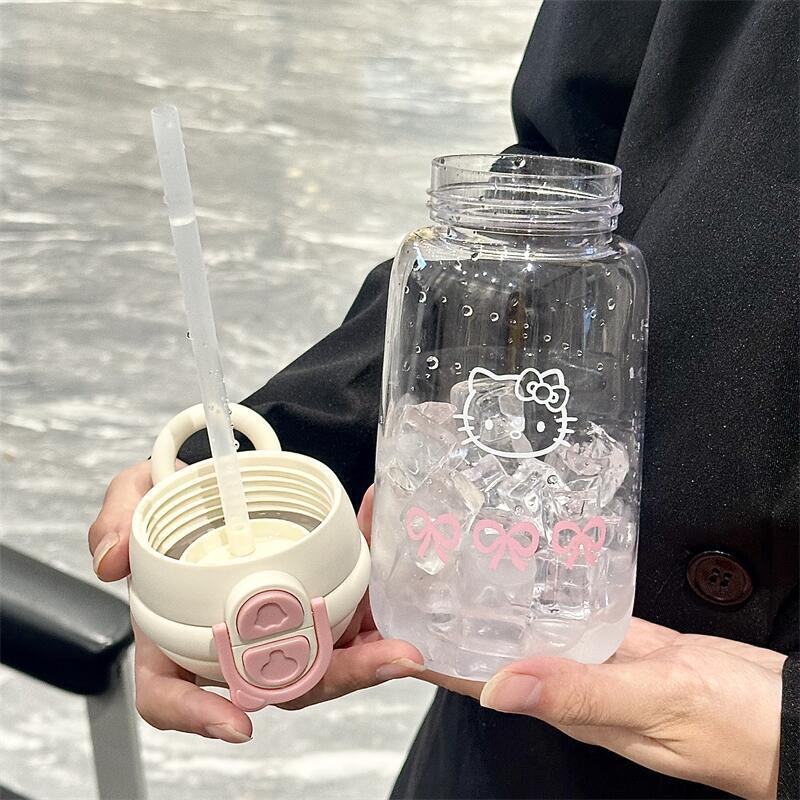 500ml Hello Kitty Brčko Kelímek Roztomilý Přenosný Plastový Kelímek Jednoduchý Studentský Dvojitý Kelímek na Pití Sportovní Nepropustný Kelímek na Vodu Dárek pro Dívky
