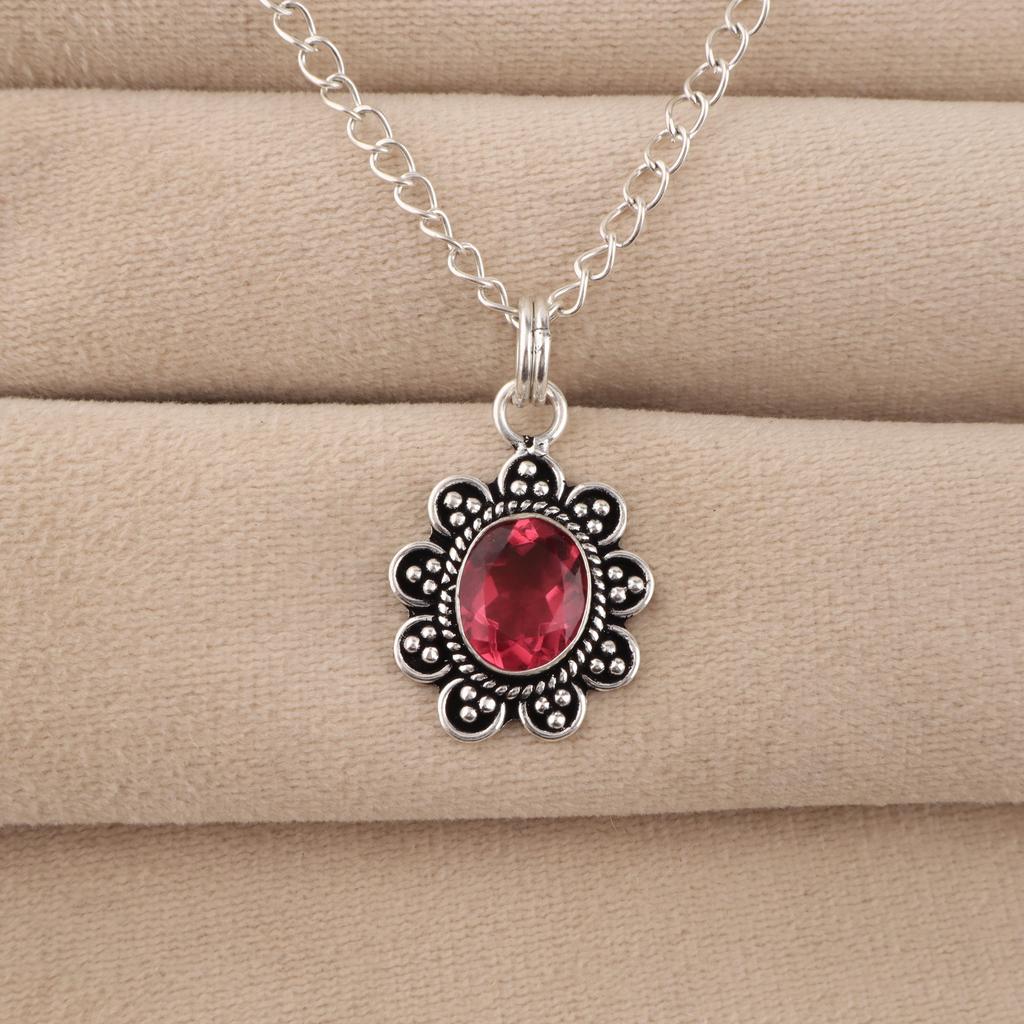 Pink Tourmaline Gemstone 925 Sterling Silver Jewelry Handcrafted Necklace Pendant 1.37" For Thanksgiving CP-40-14
