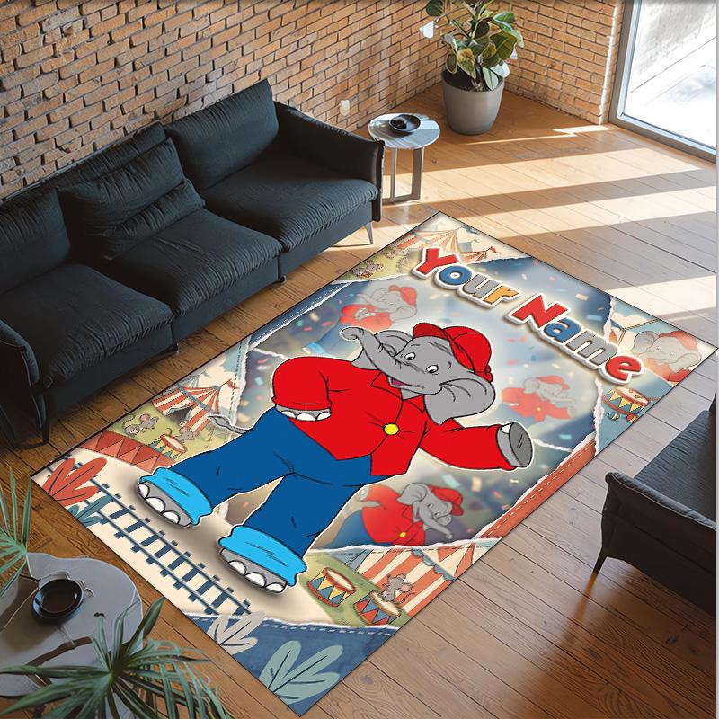 Personalized Crystal Velvet Carpet Custom Name Text,Benjamin Blümchen Anti Slip Area Rug For Home Decoration
