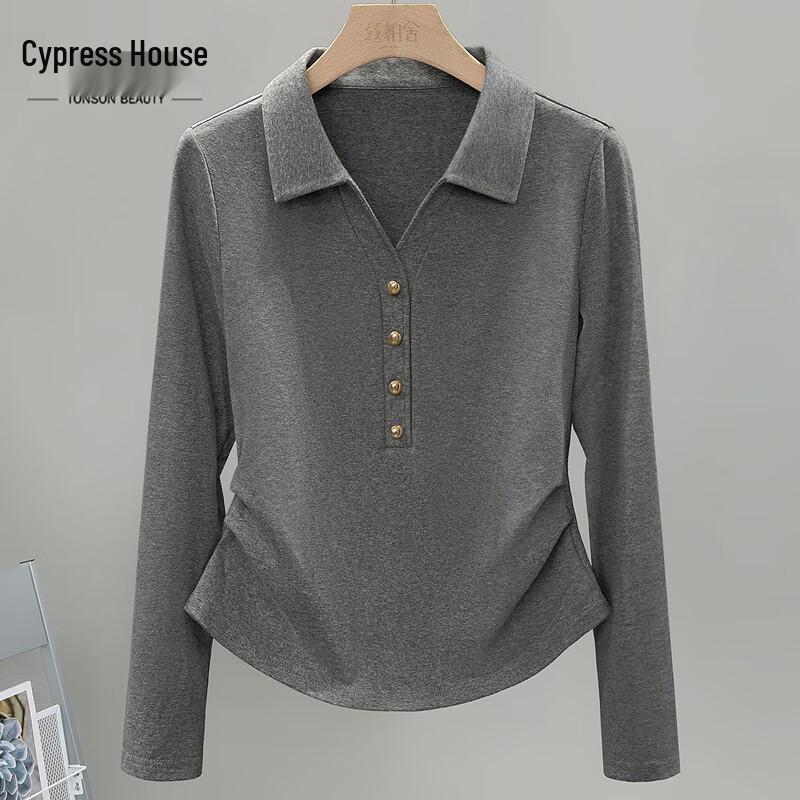 CIBBS Women s Lapel Collar Slim Fit Long Sleeve Layering Top S