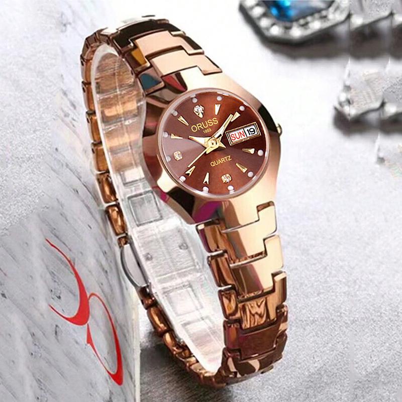 Brand Ladies' Watch High Quality Stainless Steel Waterproof Luminous Pointer Week Calendar Eleganc Women Quartz Watch