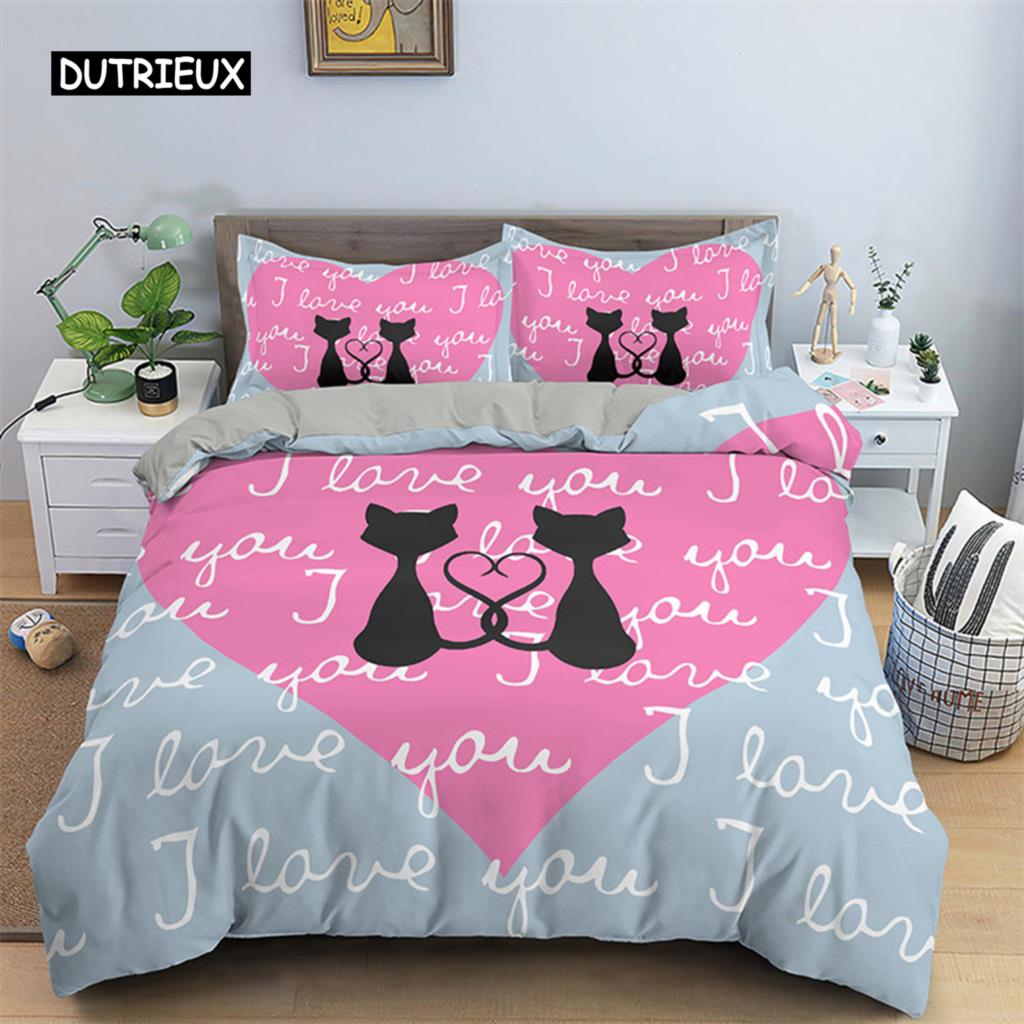 Romantische Liebesherz Bettbezug Valentinstag Bettwäscheset Mikrofaser 3D-Druck Steppdeckenbezug King Queen Für Jungen Mädchen Teenager Deko