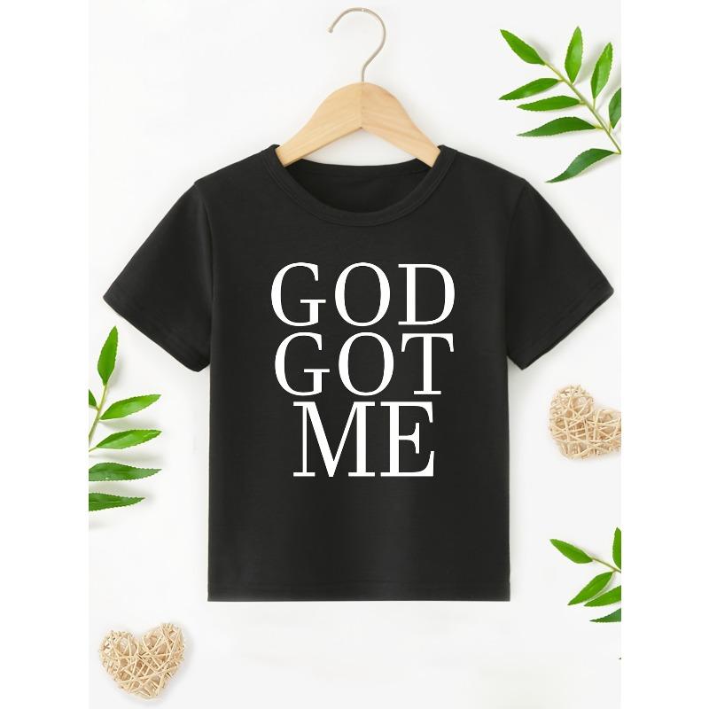 

European sizes Boys GOD GOT ME Letter Print Novelty Simple and Comfortable T-shirt, Summer Children s Top 98cm чёрный