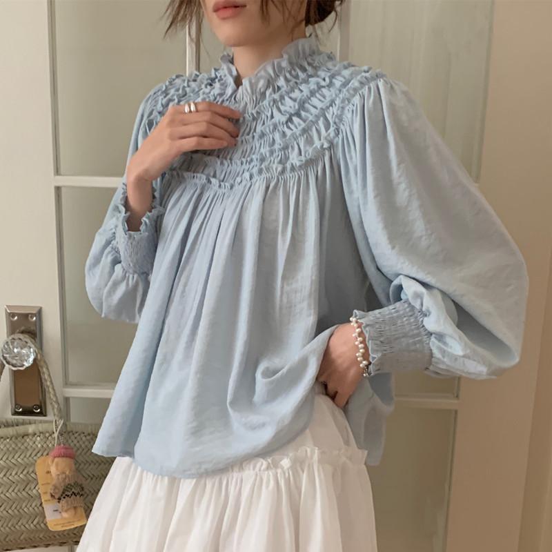 

In-Stock, Chic Fairy-Style Ruched Short Sleeve Top - 3 Colors Available One Size синій