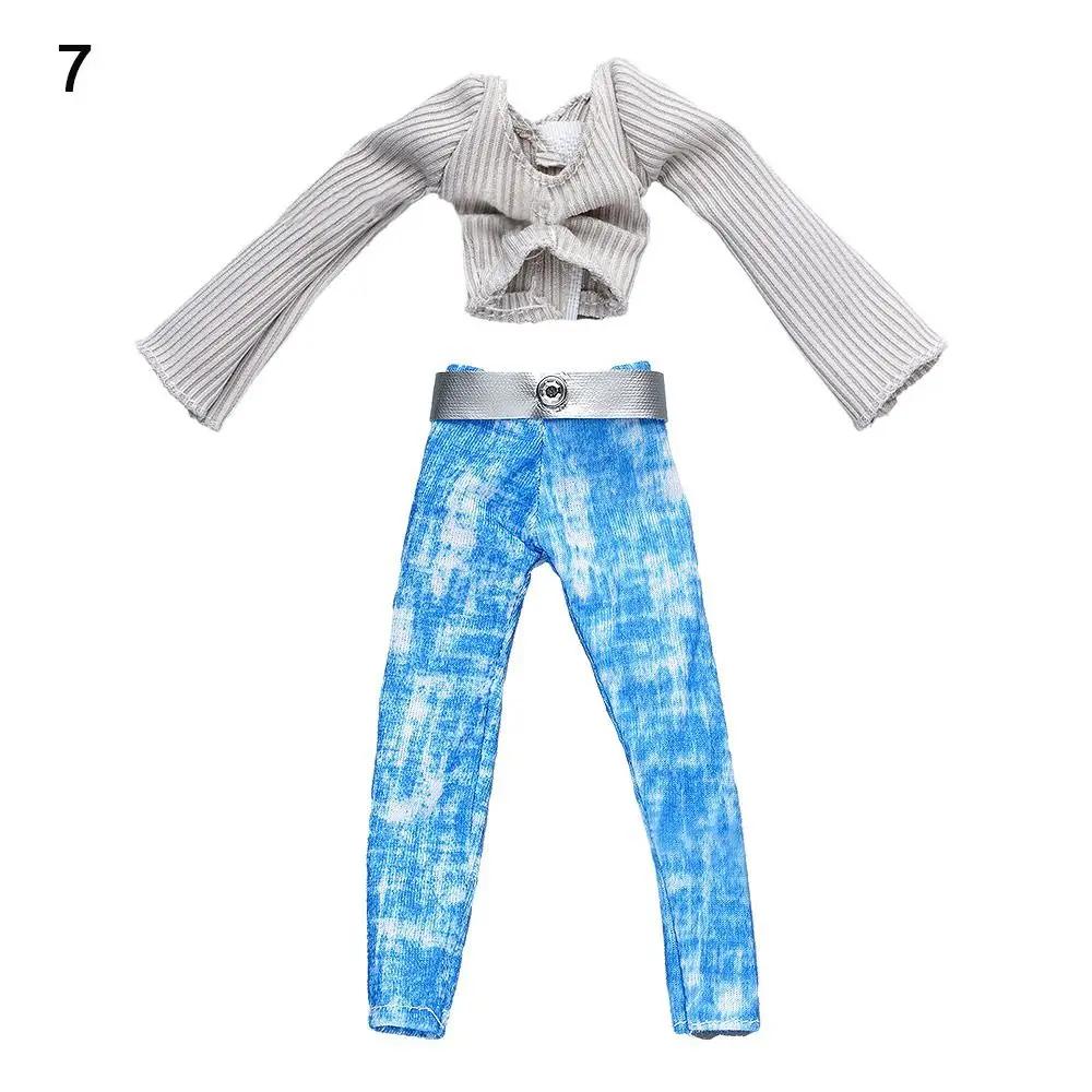 30CM Doll Clothes Suit Fashion Tops Sweater High Waisted Jean Pants Vest Skirt Set For 1/6Bjd Dolls Accessories Kids Toys