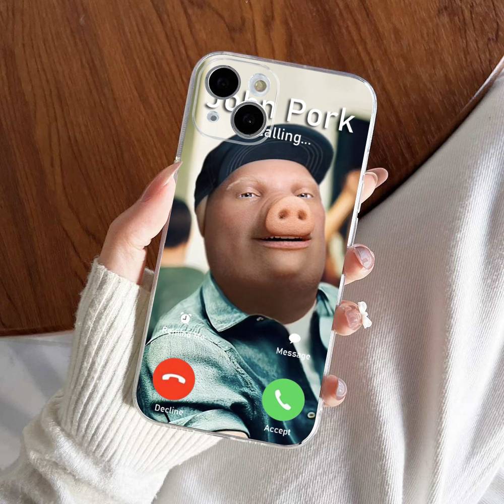 John Pork is Calling Answer Call Phone Case For iPhone 17 16 15 14 13 11 12 Pro Max Mini Plus Shockproof Transparent Soft TPU