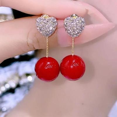 French Romantic Love Zircon Pearl Pendant Stud Earrings for Women Gentle Temperament Elegant Girl Birthday Gift Party Jewelry