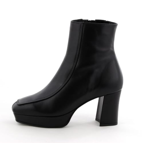 Gepolsterte Plateau-Stiefeletten aus echtem Leder warm HIMIKO mit eckiger Spitze 651413 schwarz 235