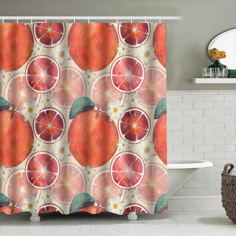 Vibrant Fruit Shower Curtain Coral Red Orange Pattern Decorative Fabric Bath Hanging Waterproof Home Bathroom Accessory 72X84 In