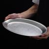 Retro Stainless Steel Oval Plate BBQ Hot Pot Dish Snack Dessert Steamed Fish Plate Restaurant Thickened Kitchen Tableware Plate
