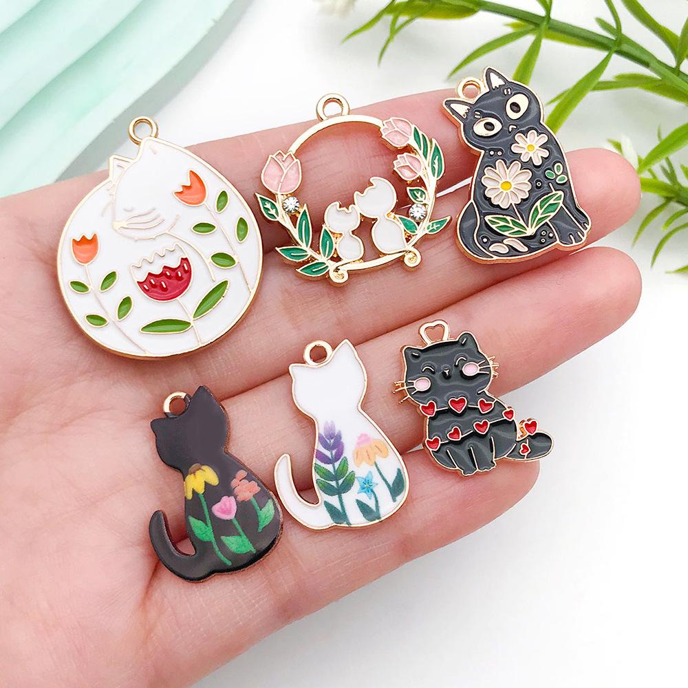 Cartoon Drip Oil Kitten Hollow Ring Jewelry Pendant Earring Keychain Accessory