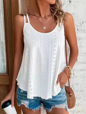 2023 Summer Women's Solid Color Button Camisole with Hollow Out Design