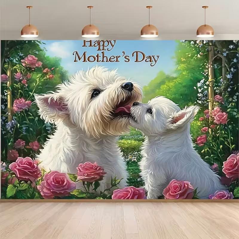 Blumiger West Highland White Terrier 2D Fotografie Hintergrund für den Muttertag