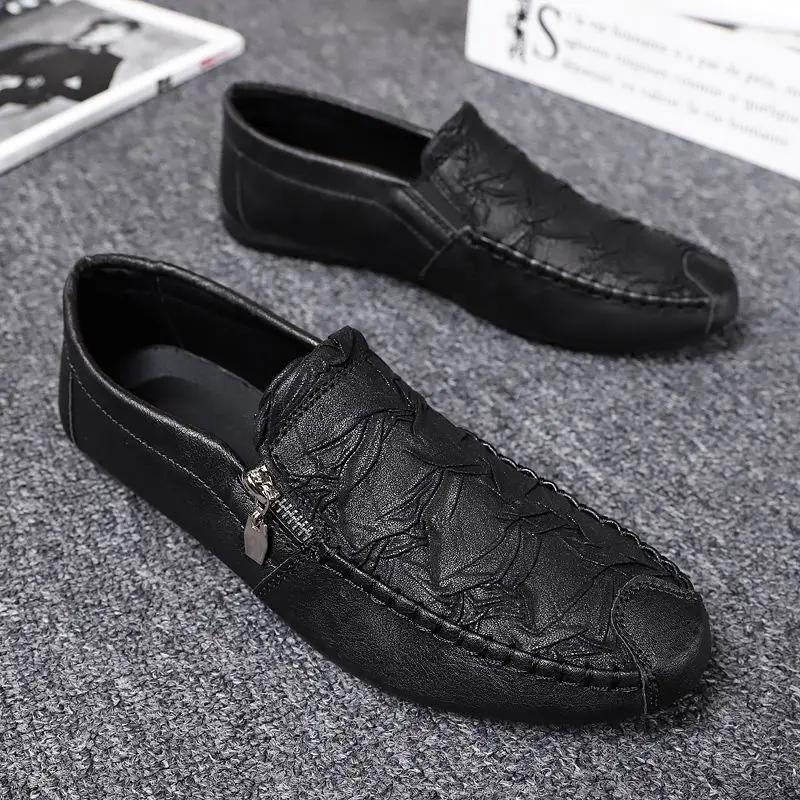 Fashion Non Slip Flat Zip Men's Leather Shoes Low-Top Classic Original Designer Common Cowhide Elegant Fashion 2025 Pu Male Casual Shoe