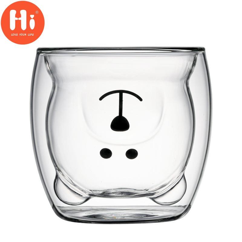 Hi 200ml Lovely Bear Čirý skleněný šálek s dvojitou stěnou Kreativní kreslený film pro domácnost káva džus mléko šálek pitná voda