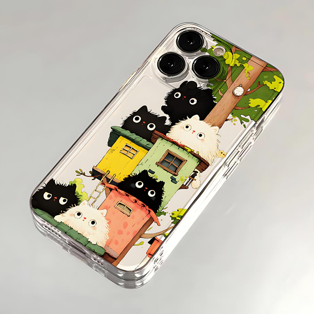Treehouse Black and White Kitten Phone Case for Xiaomi Mi 15T 11 11T Poco F7 F5 X7 X6 M4 M3 Pro NFC GT Pro 4G 5G Transparent TPU