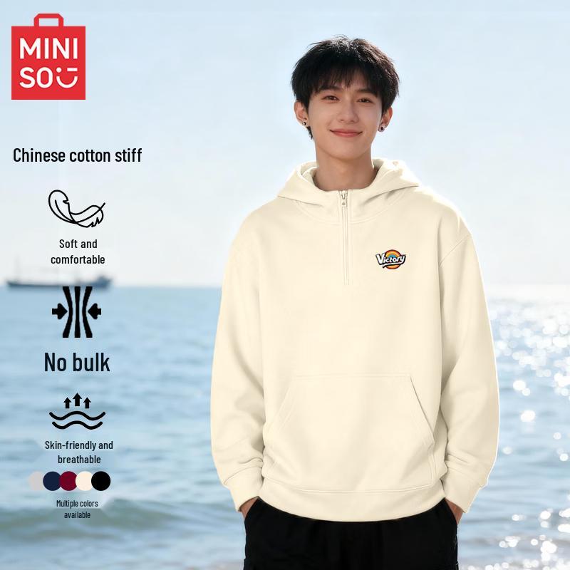 

MINISO Men s Fleece Lined Half-Zip Hooded Sweatshirt 2XL