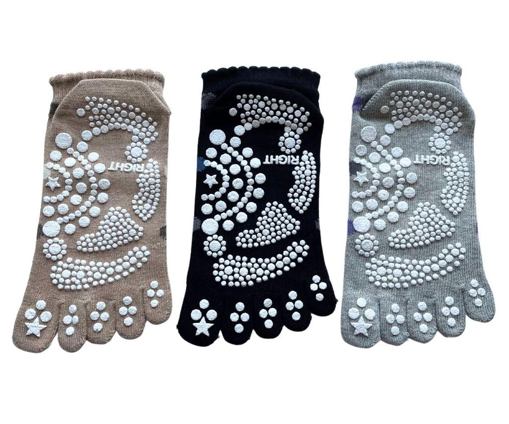 Ponožky pro ponožky pro krátkou sadu na jógu s puntíky 5-prsté dámské, sportovní, protiskluzové, 5-prsté dámské, délka, ponožky, roztomilé, vzor, 3 páry (barvy k dispozici)