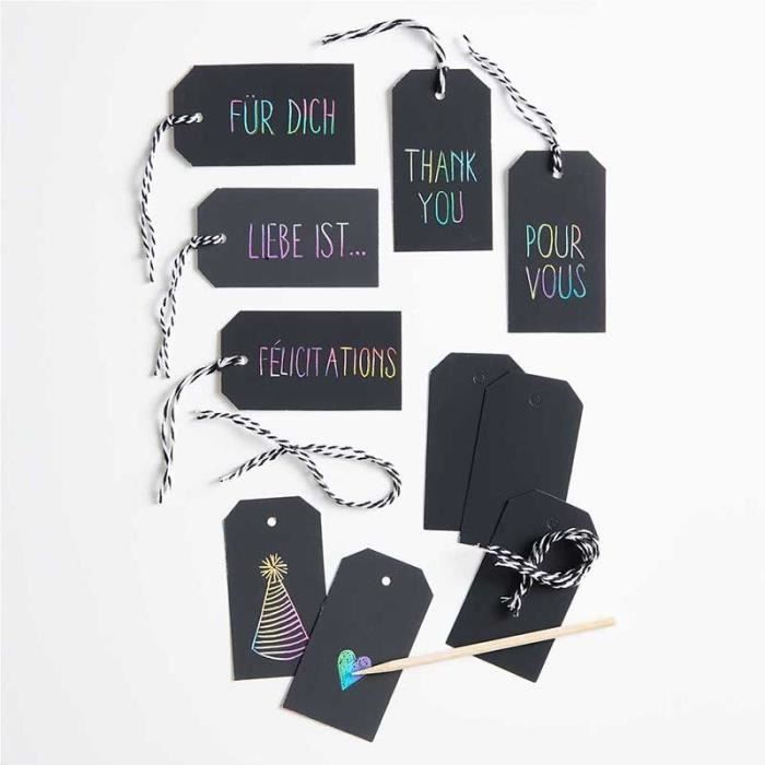 Étiquettes en papier à gratter - Rico Design - 12 étiquettes - Fond Arc-en-ciel - Activité manuelle - Mixte