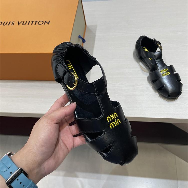 Baotou Roman sandals women's high new retro hollow versatile leather flat-bottomed casual pig cage shoes