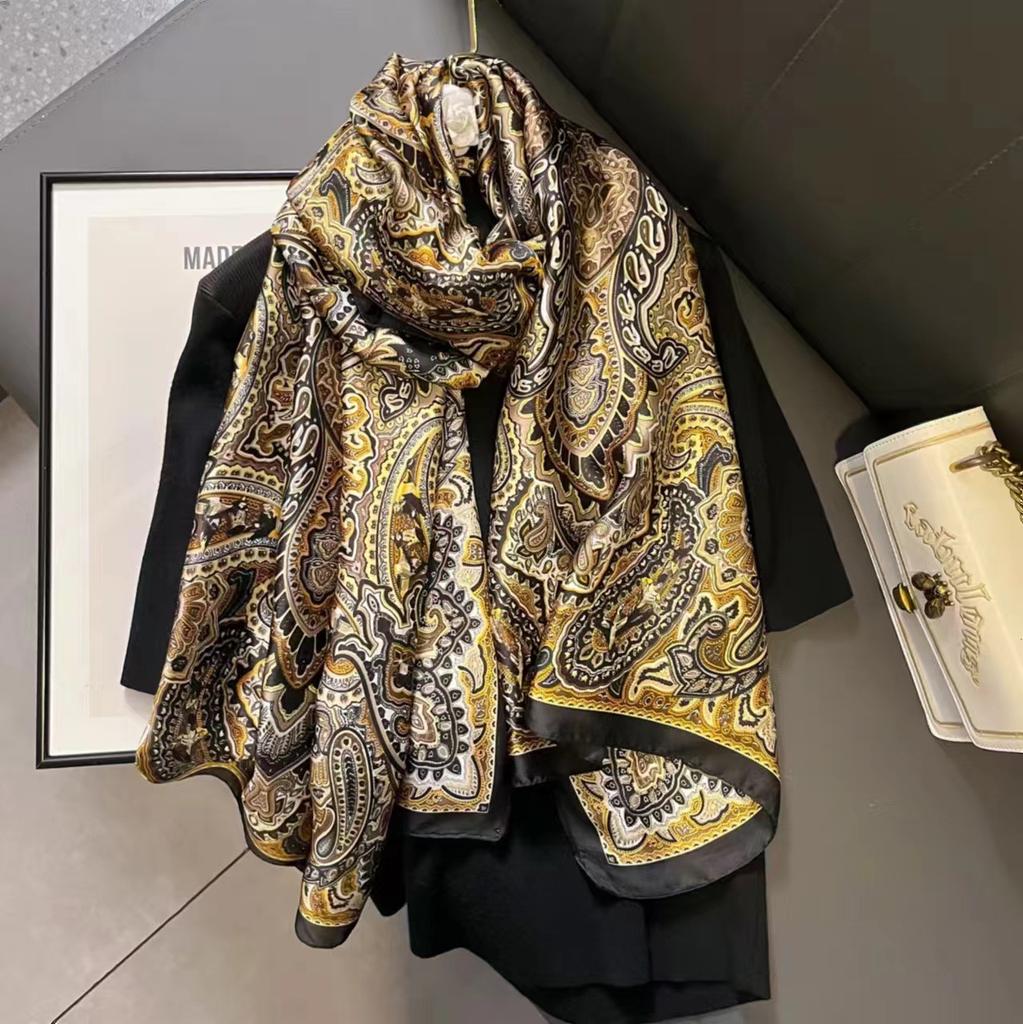 Spring, Summer and Autumn New Simulation Silk Scarf Female Decorative Hobo Shawl Sunscreen Beach Towel