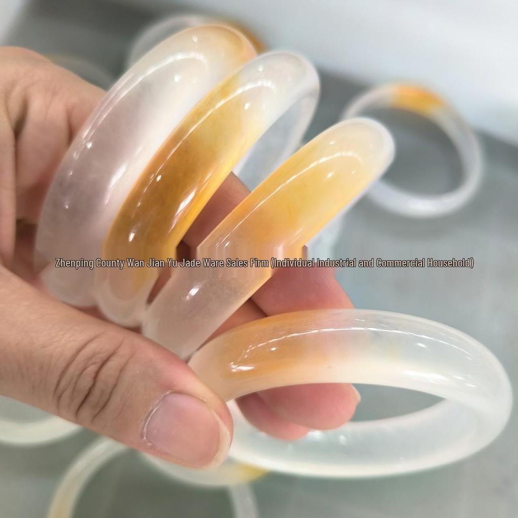 Gradient Yellow Quartzite Jade Bracelet with Wide Band