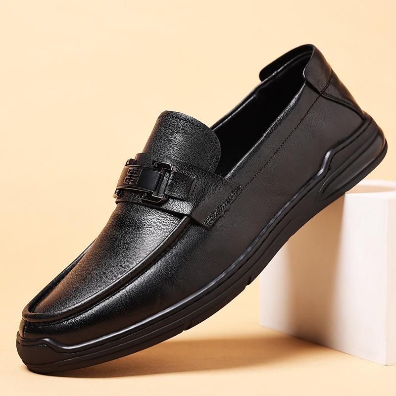 The first layer of sheepskin spring new men's casual leather shoes genuine leather men's shoes medium men's shoes single shoes