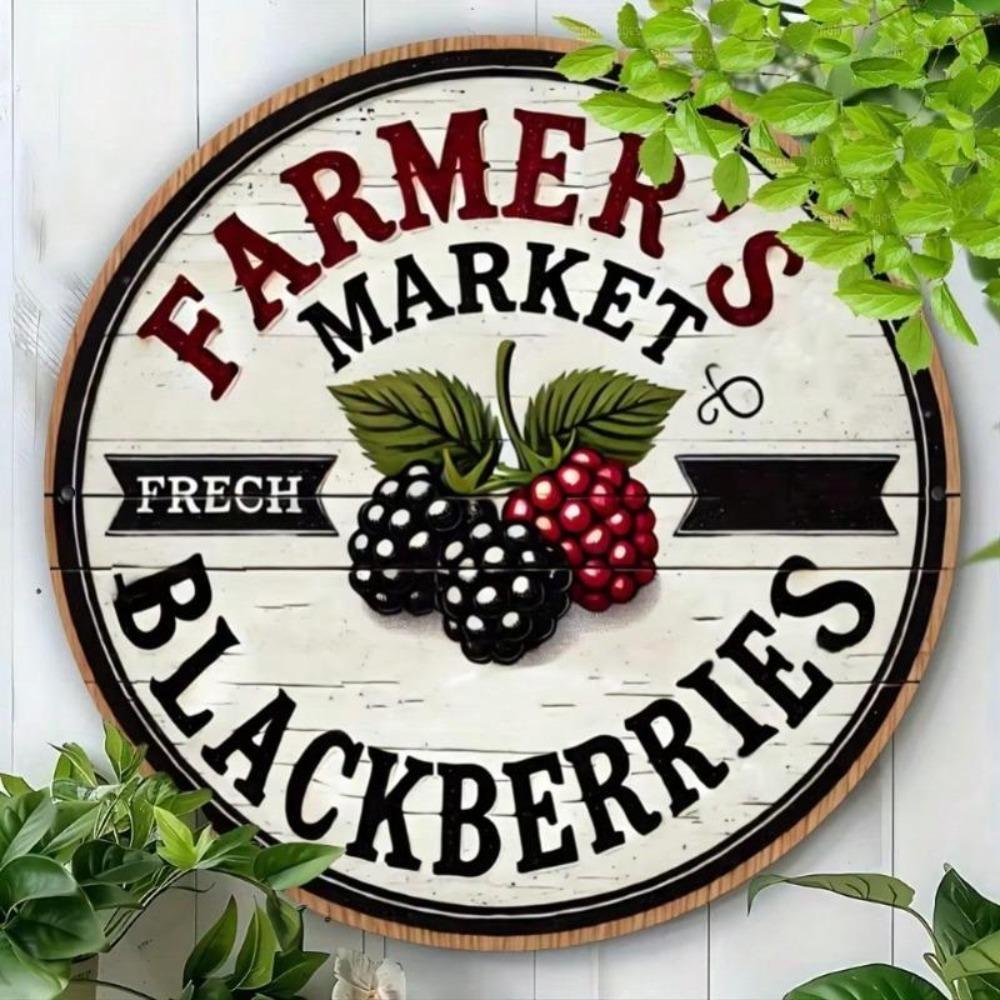 Vintage Metal Wall Art French Blackberry Round Wreath Sign Garage Bar Decor Gift